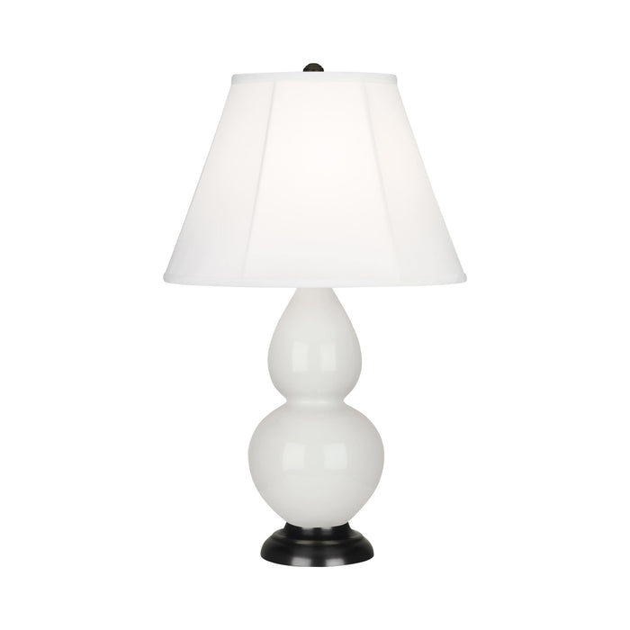 Double Gourd Small Accent Table Lamp with Bronze Base in Lily/Silk Stretch.