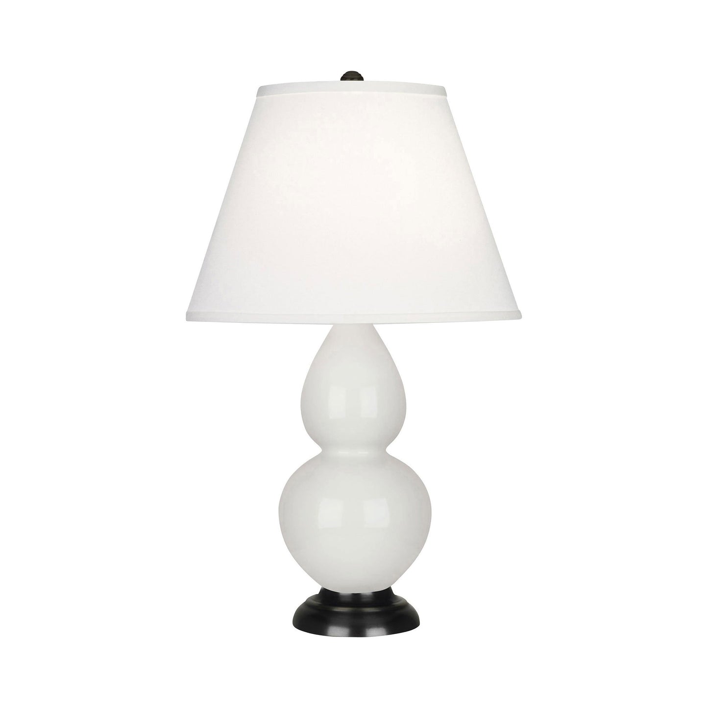 Double Gourd Small Accent Table Lamp with Bronze Base in Lily/Fabric Hardback.