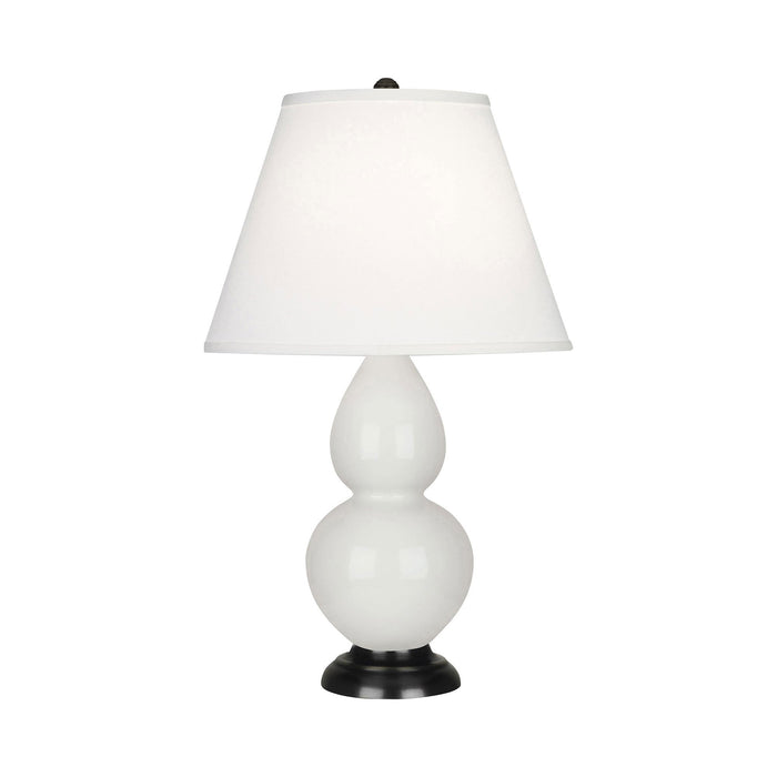 Double Gourd Small Accent Table Lamp with Bronze Base in Lily/Fabric Hardback.