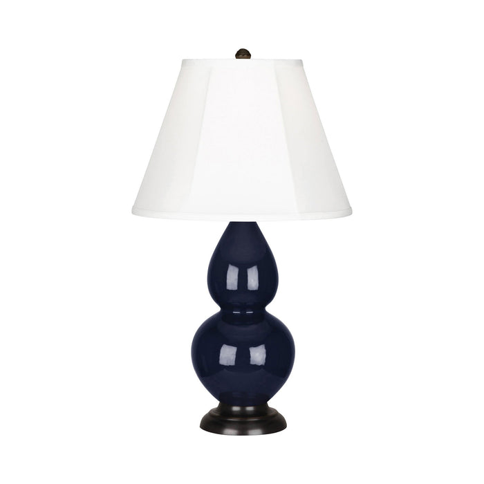 Double Gourd Small Accent Table Lamp with Bronze Base in Midnight Blue/Silk Stretch.