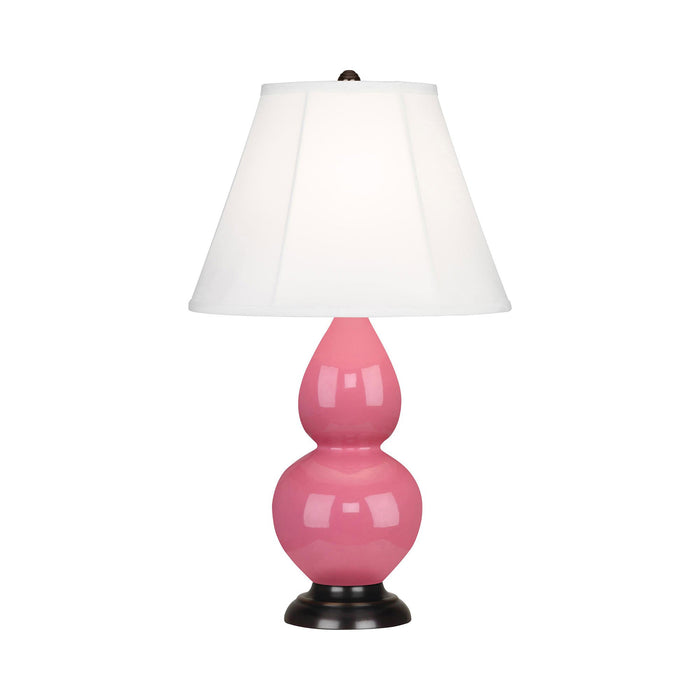 Double Gourd Small Accent Table Lamp with Bronze Base in Schiaparelli Pink/Silk Stretch.