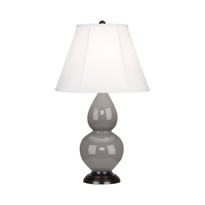 Double Gourd Small Accent Table Lamp with Bronze Base in Smoky Taupe/Silk Stretch.