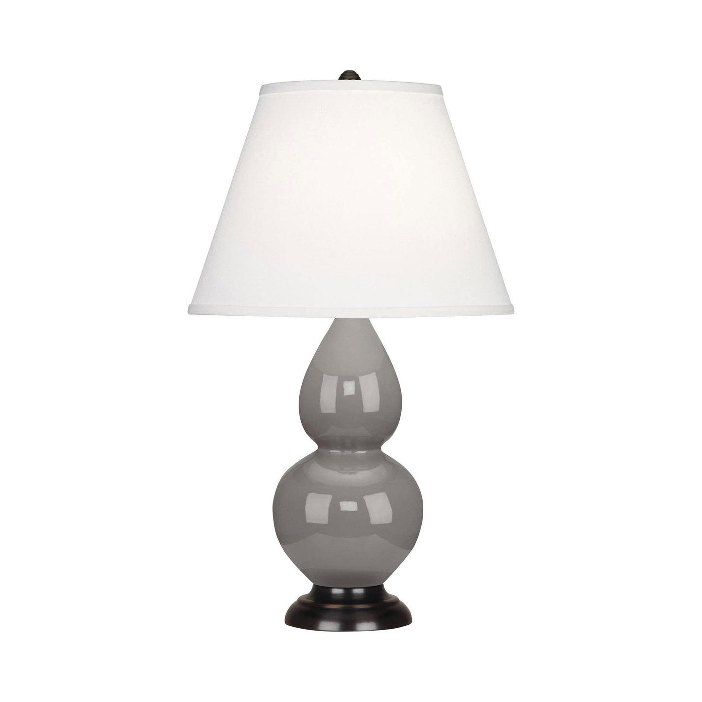 Double Gourd Small Accent Table Lamp with Bronze Base in Smoky Taupe/Fabric Hardback.