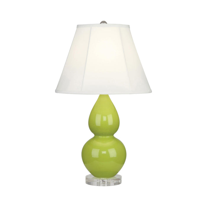 Double Gourd Small Accent Table Lamp with Lucite Base in Apple/Silk Stretch.