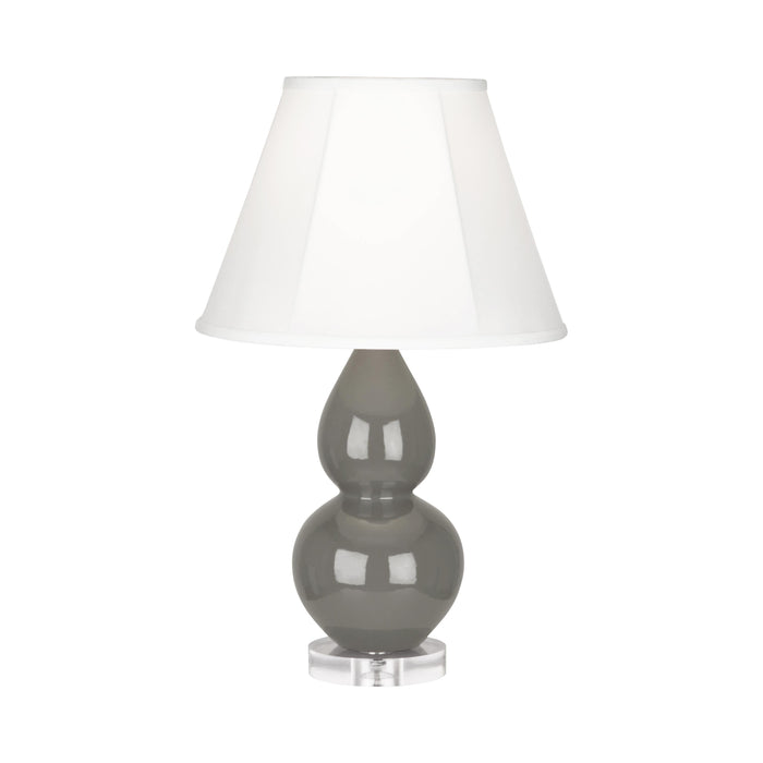 Double Gourd Small Accent Table Lamp with Lucite Base in Ash/Silk Stretch.