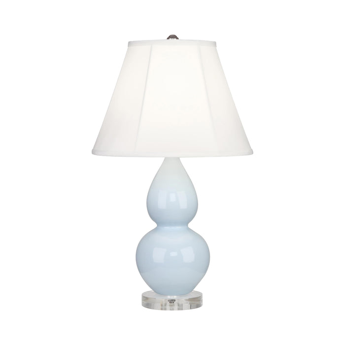 Double Gourd Small Accent Table Lamp with Lucite Base in Baby Blue/Silk Stretch.