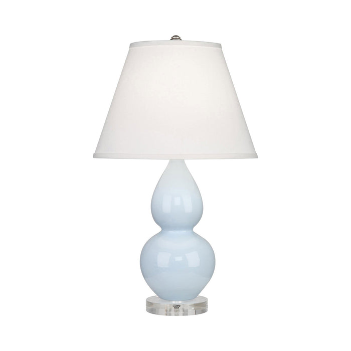 Double Gourd Small Accent Table Lamp with Lucite Base in Baby Blue/Fabric Hardback.