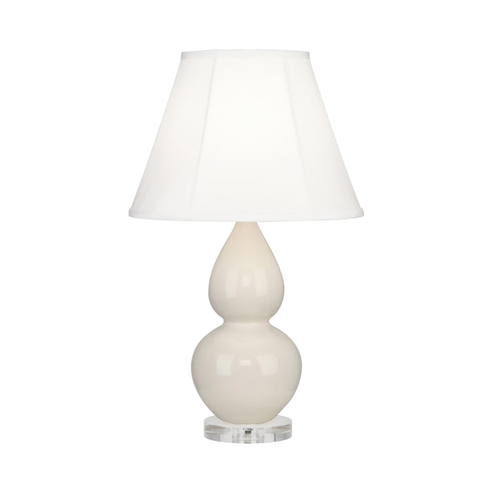 Double Gourd Small Accent Table Lamp with Lucite Base in Bone/Silk Stretch.
