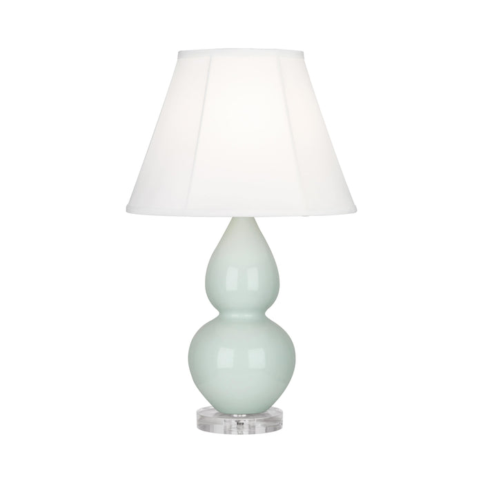 Double Gourd Small Accent Table Lamp with Lucite Base in Celadon/Silk Stretch.