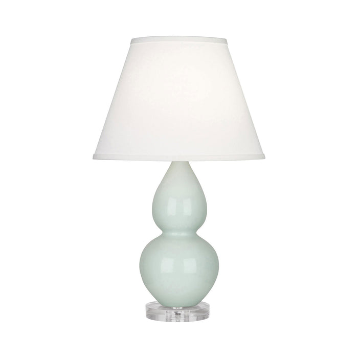 Double Gourd Small Accent Table Lamp with Lucite Base in Celadon/Fabric Hardback.
