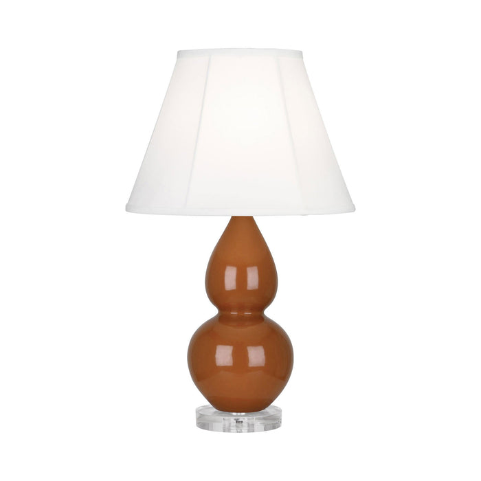 Double Gourd Small Accent Table Lamp with Lucite Base in Cinnamon/Silk Stretch.
