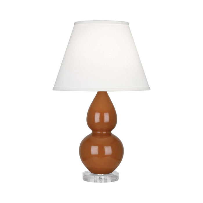 Double Gourd Small Accent Table Lamp with Lucite Base in Cinnamon/Fabric Hardback.