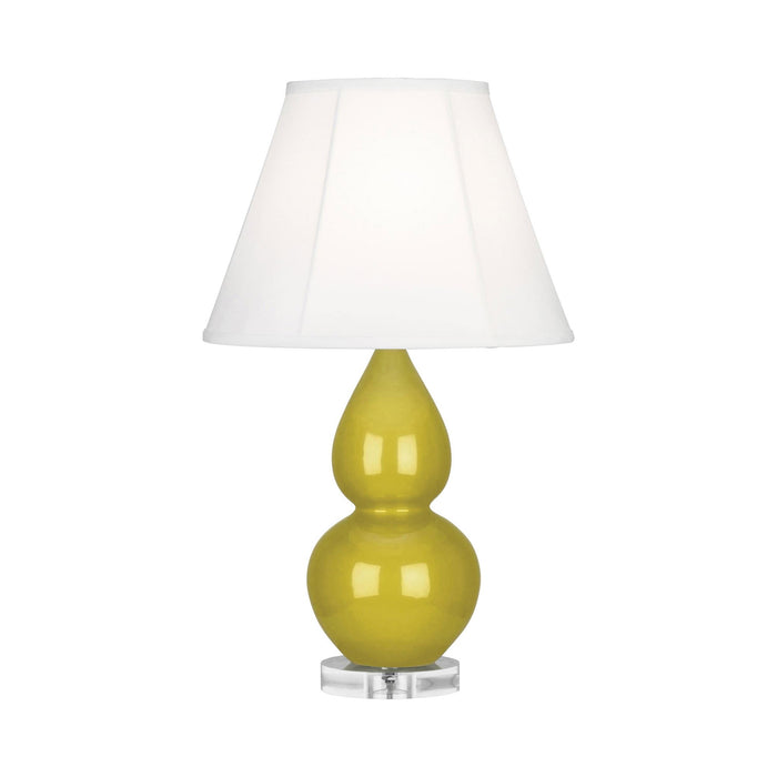 Double Gourd Small Accent Table Lamp with Lucite Base in Citron/Silk Stretch.