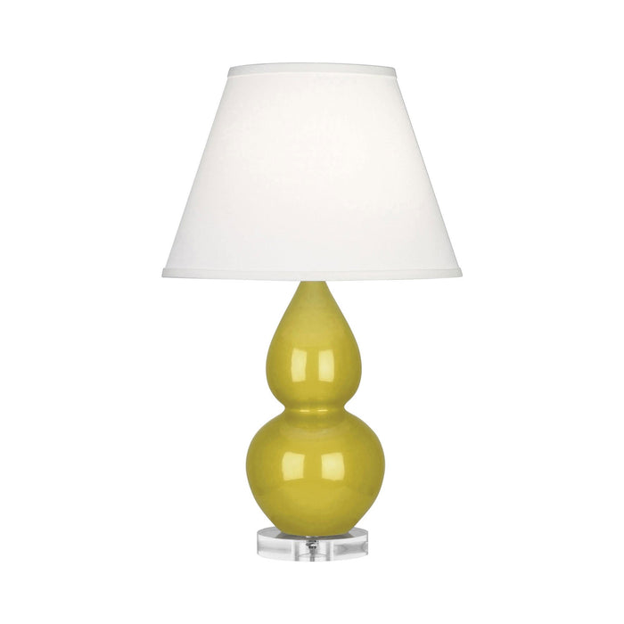 Double Gourd Small Accent Table Lamp with Lucite Base in Citron/Fabric Hardback.