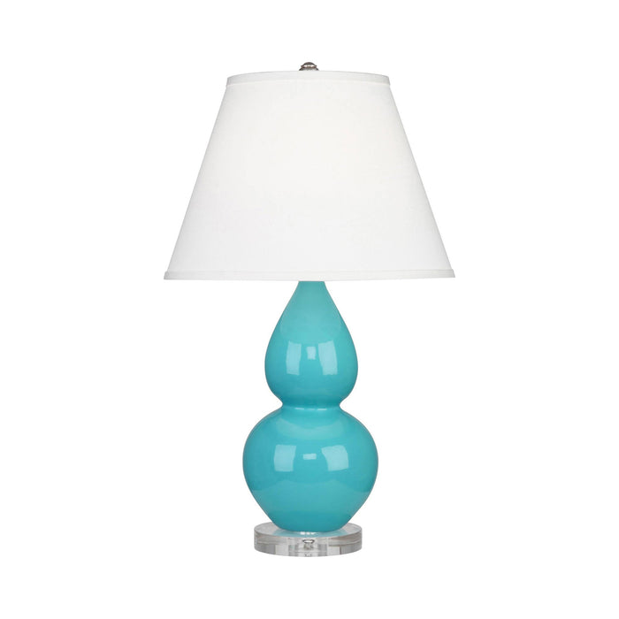 Double Gourd Small Accent Table Lamp with Lucite Base in Egg Blue/Fabric Hardback.