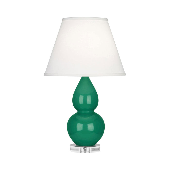 Double Gourd Small Accent Table Lamp with Lucite Base in Emerald Green/Fabric Hardback.