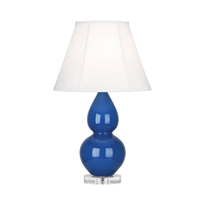 Double Gourd Small Accent Table Lamp with Lucite Base in Marine Blue/Silk Stretch.
