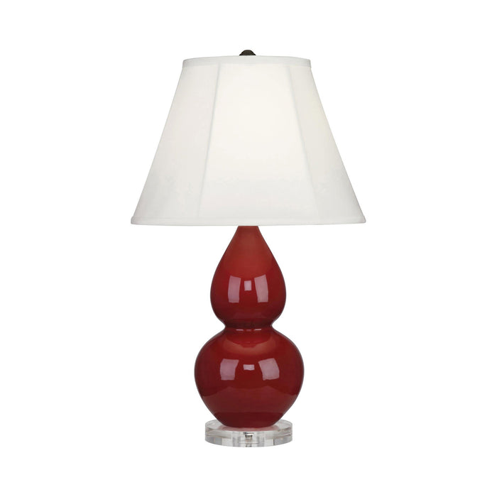 Double Gourd Small Accent Table Lamp with Lucite Base in Oxblood/Silk Stretch.