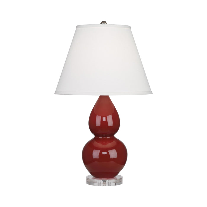 Double Gourd Small Table Lamp in Oxblood/Fabric Hardback/Lucite.