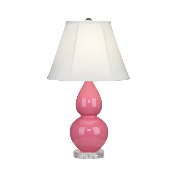 Double Gourd Small Accent Table Lamp with Lucite Base in Schiaparelli Pink/Silk Stretch.