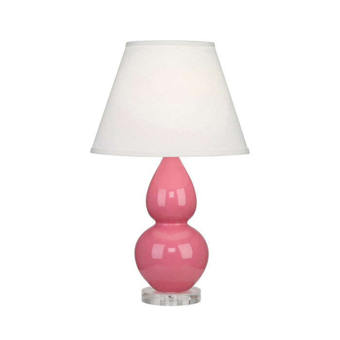 Double Gourd Small Accent Table Lamp with Lucite Base in Schiaparelli Pink/Fabric Hardback.