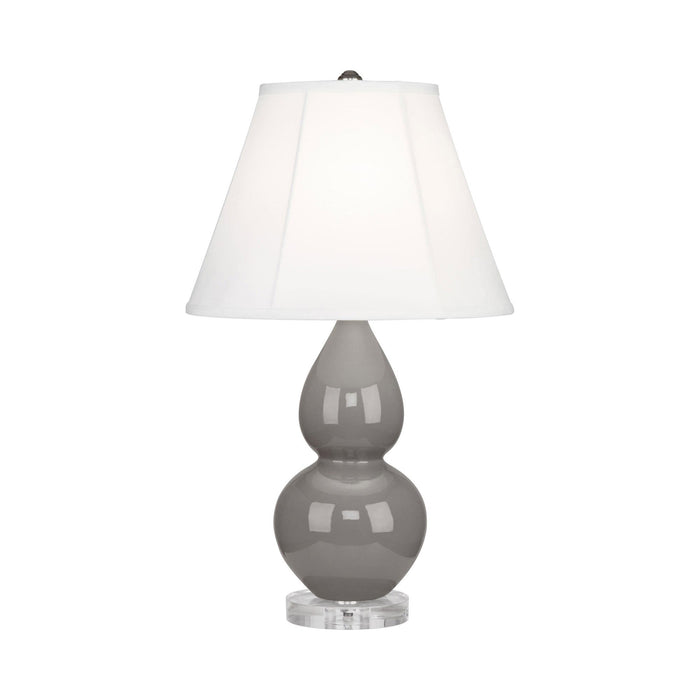 Double Gourd Small Accent Table Lamp with Lucite Base in Smoky Taupe/Silk Stretch.
