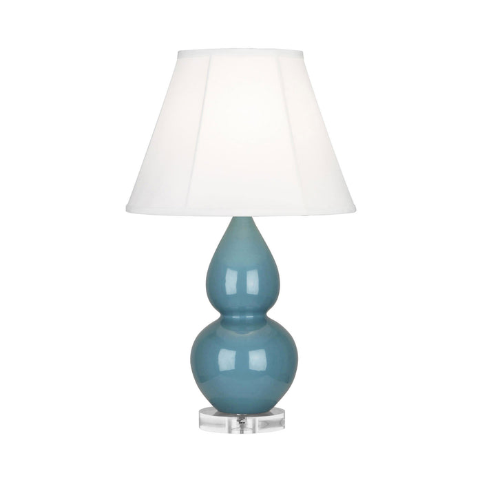 Double Gourd Small Accent Table Lamp with Lucite Base in Steel Blue/Silk Stretch.