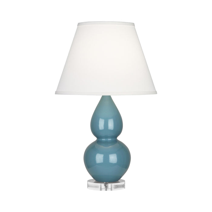 Double Gourd Small Accent Table Lamp with Lucite Base in Steel Blue/Fabric Hardback.