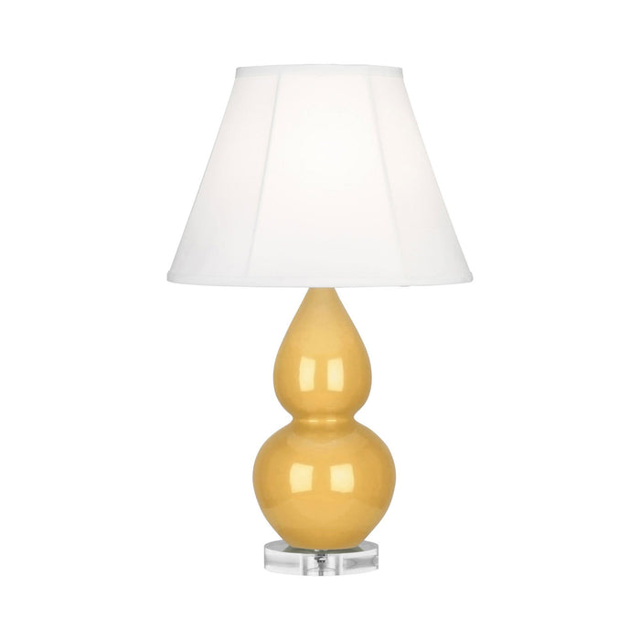 Double Gourd Small Accent Table Lamp with Lucite Base in Sunset Yellow/Silk Stretch.