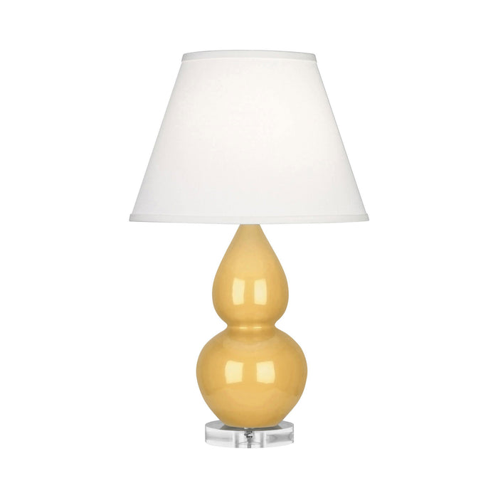 Double Gourd Small Accent Table Lamp with Lucite Base in Sunset Yellow/Fabric Hardback.