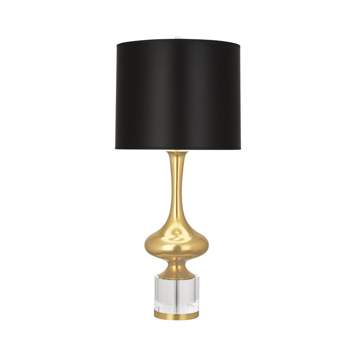 Jeannie Table Lamp in Modern Brass/Black Parchment Shade.