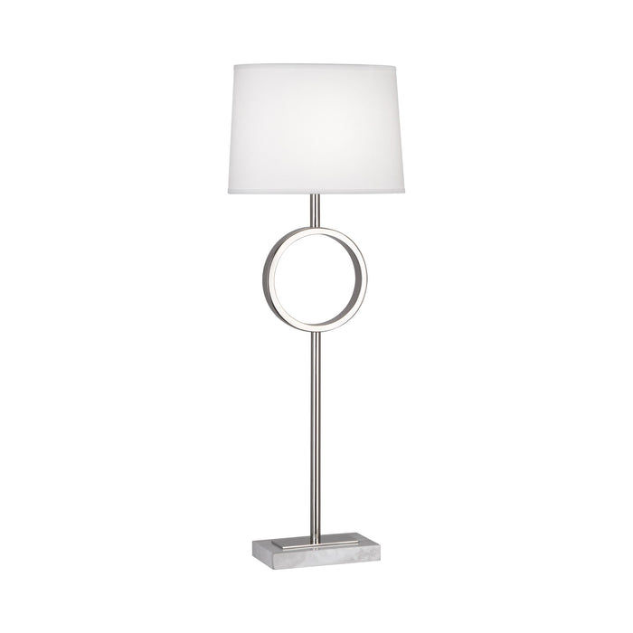 Logan Tall Table Lamp in Polished Nickel/Ascot White.