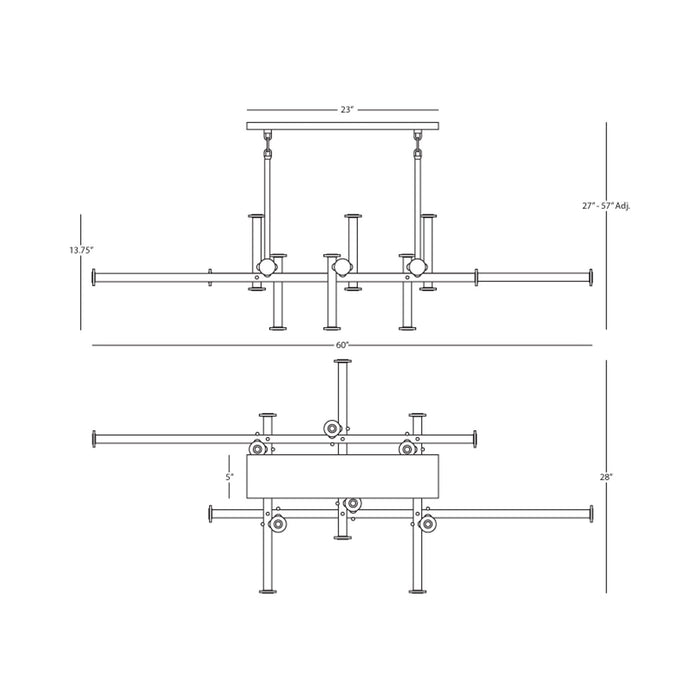 Milano Linear Chandelier - line drawing.