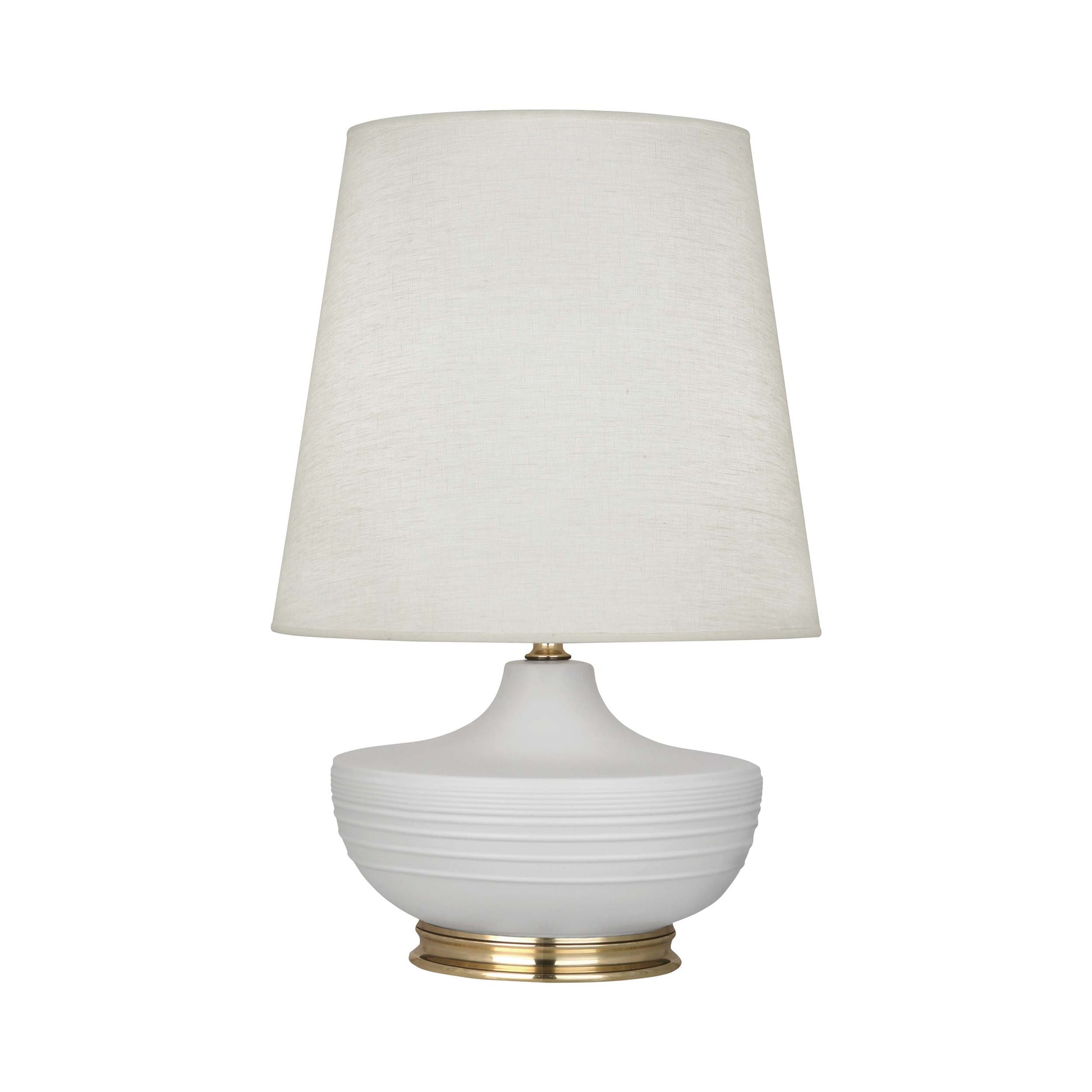 Nolan Table Lamp in Matte Dove/ Modern Brass.