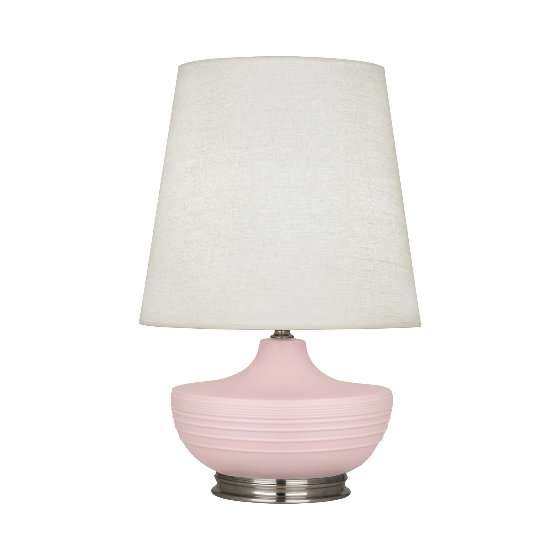 Nolan Table Lamp in Matte Woodrose/ Dark Antique Nickel.