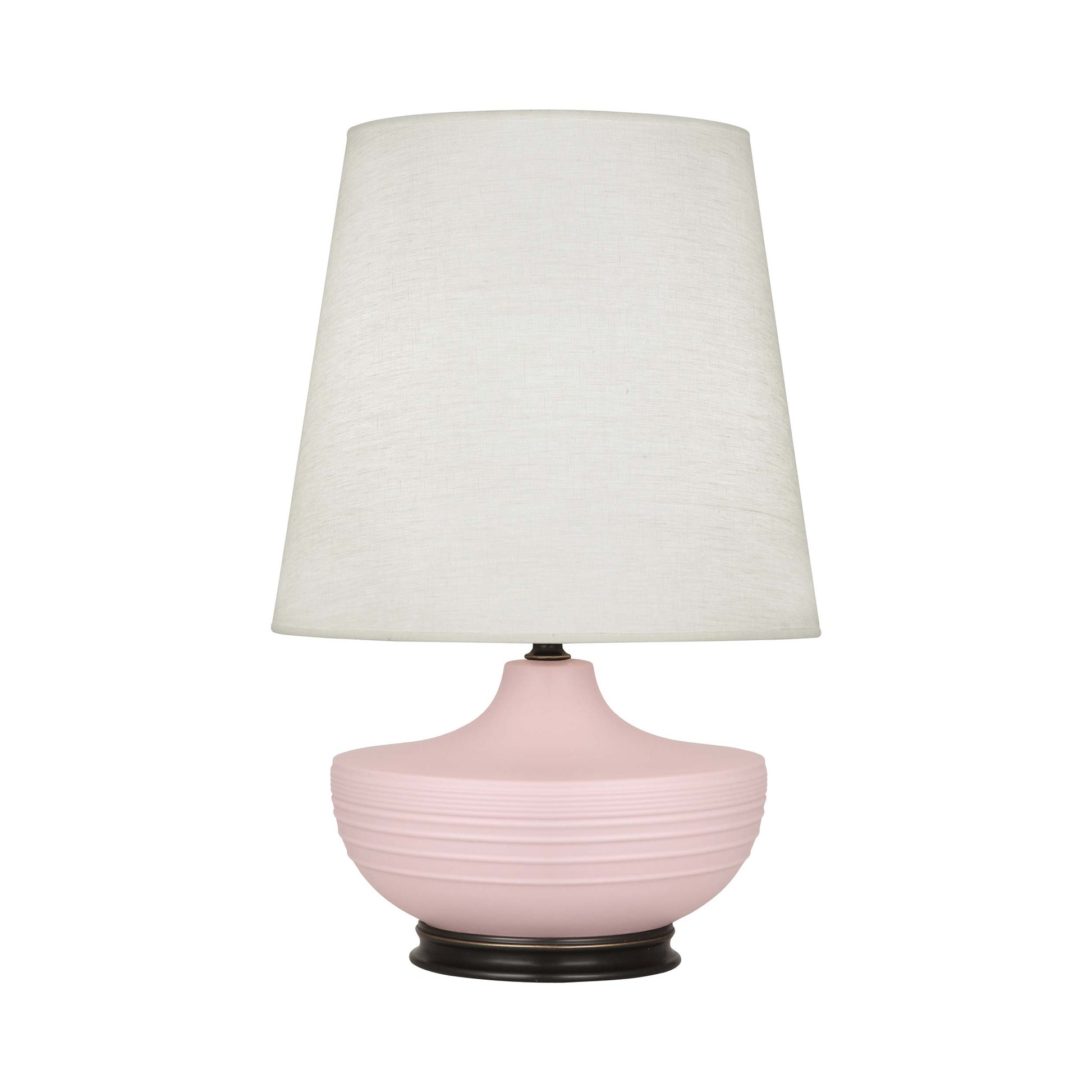 Nolan Table Lamp in Matte Woodrose/ Deep Patina Bronze.