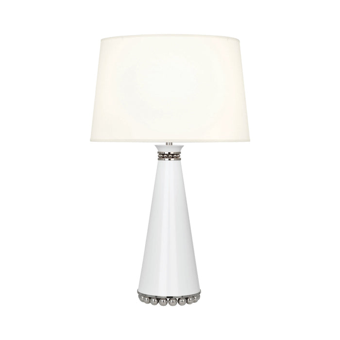 Pearl Table Lamp in Lily/ Polished Nickel/Fabric Hardback.