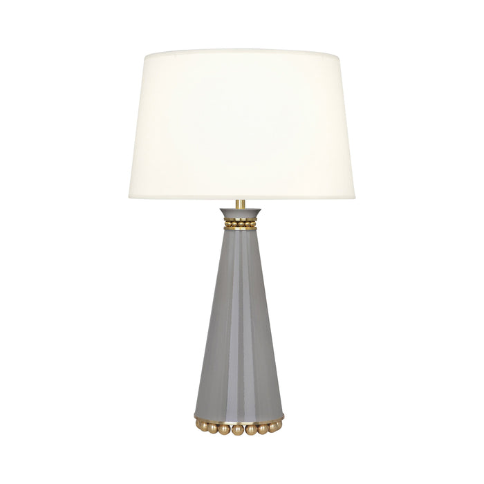 Pearl Table Lamp in Smoky Taupe/ Modern Brass/Fabric Hardback.