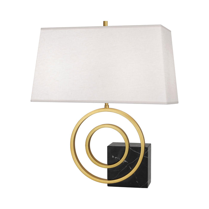 Saturn Table Lamp in Left Facing/Black Marble/Antique Brass/Oyster Linen.
