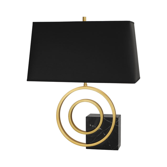 Saturn Table Lamp in Left Facing/Black Marble/Antique Brass/Black Opaque Parchment.