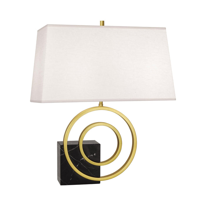 Saturn Table Lamp in Right Facing/Black Marble/Antique Brass/Oyster Linen.