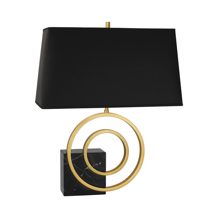 Saturn Table Lamp in Right Facing/Black Marble/Antique Brass/Black Opaque Parchment.
