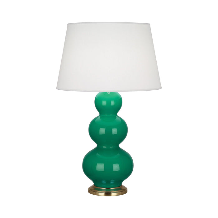 Triple Gourd Table Lamp in Antique Brass/Emerald.