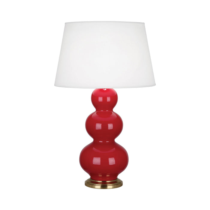 Triple Gourd Table Lamp in Antique Brass/Ruby Red.