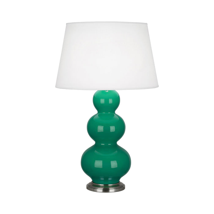 Triple Gourd Table Lamp in Antique Silver/Emerald.