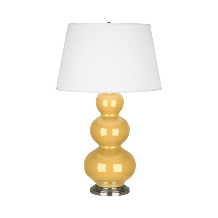 Triple Gourd Table Lamp in Antique Silver/Sunset Yellow.