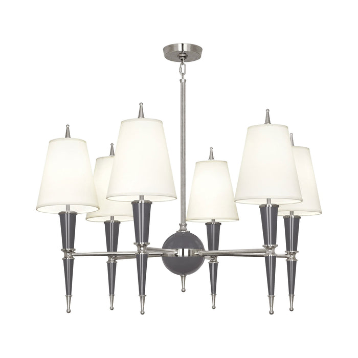 Versailles Chandelier in Ash Lacquer/Polished Nickel/Ascot White Fabric.