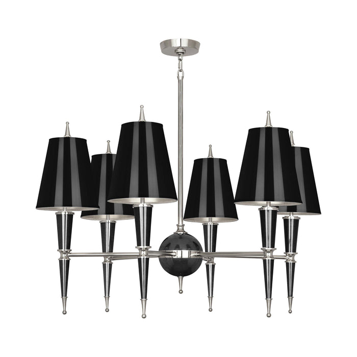 Versailles Chandelier in Black Lacquer/Polished Nickel/Black Opaque Parchment.