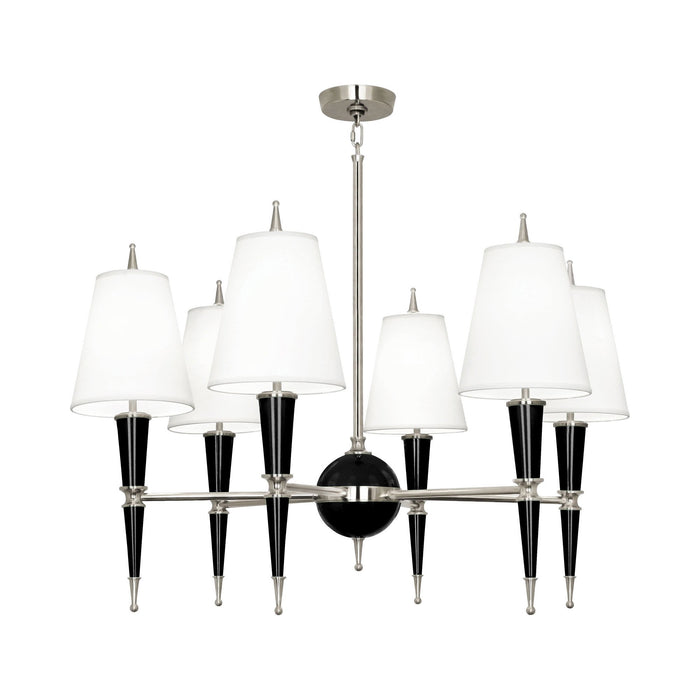 Versailles Chandelier in Black Lacquer/Polished Nickel/Ascot White Fabric.