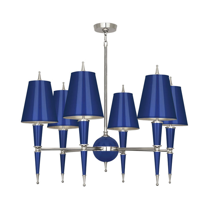 Versailles Chandelier in Navy Lacquer/Polished Nickel/Navy Opaque Parchment.